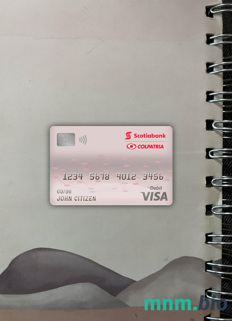 Colombia Scotiabank colpatria bank visa obciążyć card wygląd fotograficzny skan PSD + zdjęcie